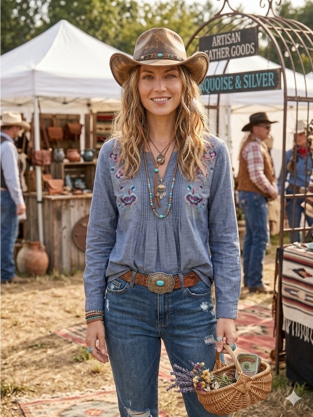 Coldwater Creek Blue Chambray Embroidered Tunic Top - Medium